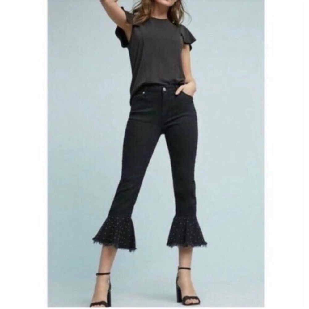 Anthropologie Pilcro Black Studded Flare Cropped Jeans